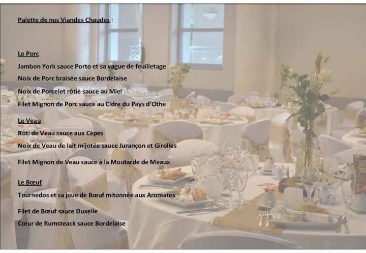 Menu viande chaudes mariage Arcis-sur-Aube