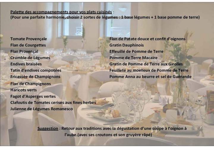Menu accompagnement plats mariage Arcis-sur-Aube