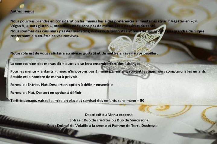 Autres menus réception de mariage Arcis-sur-Aube
