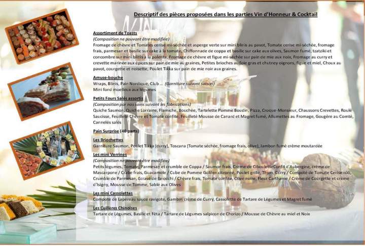 Menu vin d'honneur et cocktail Arcis-sur-Aube
